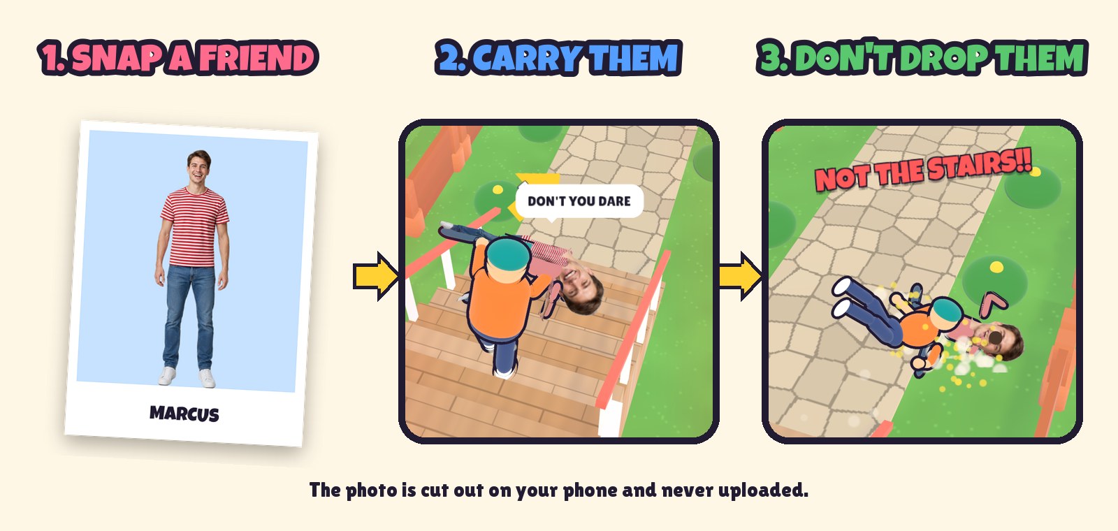 1. Snap a friend 2. Carry them 3. Don't drop them: a real photo of a person turned into a character in the game
